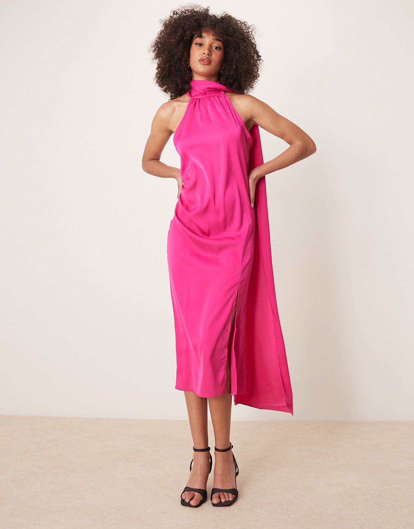 Satin One Shoulder Midi Dress