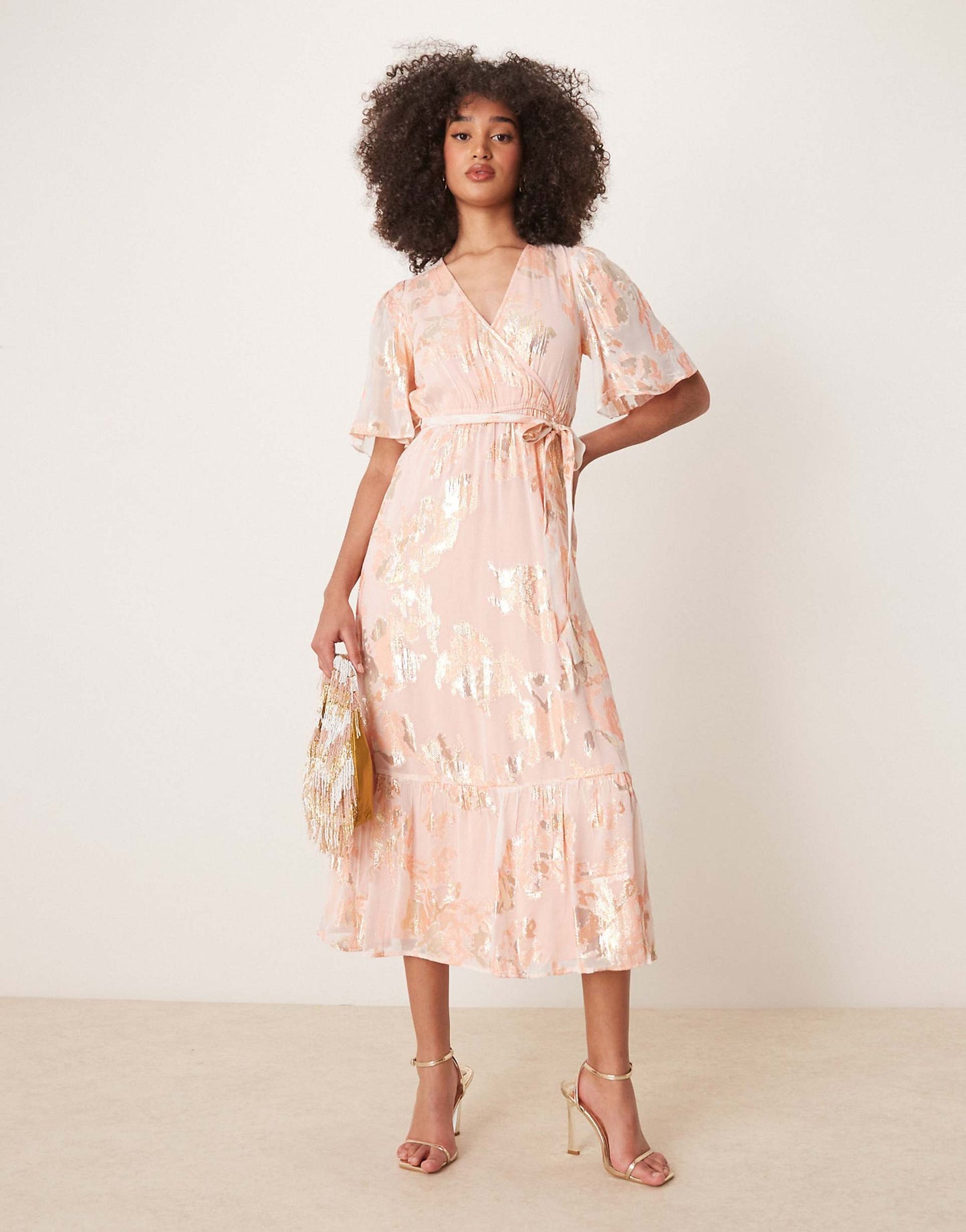 Metallic Jaquard Short Sleeve Maxi Dress