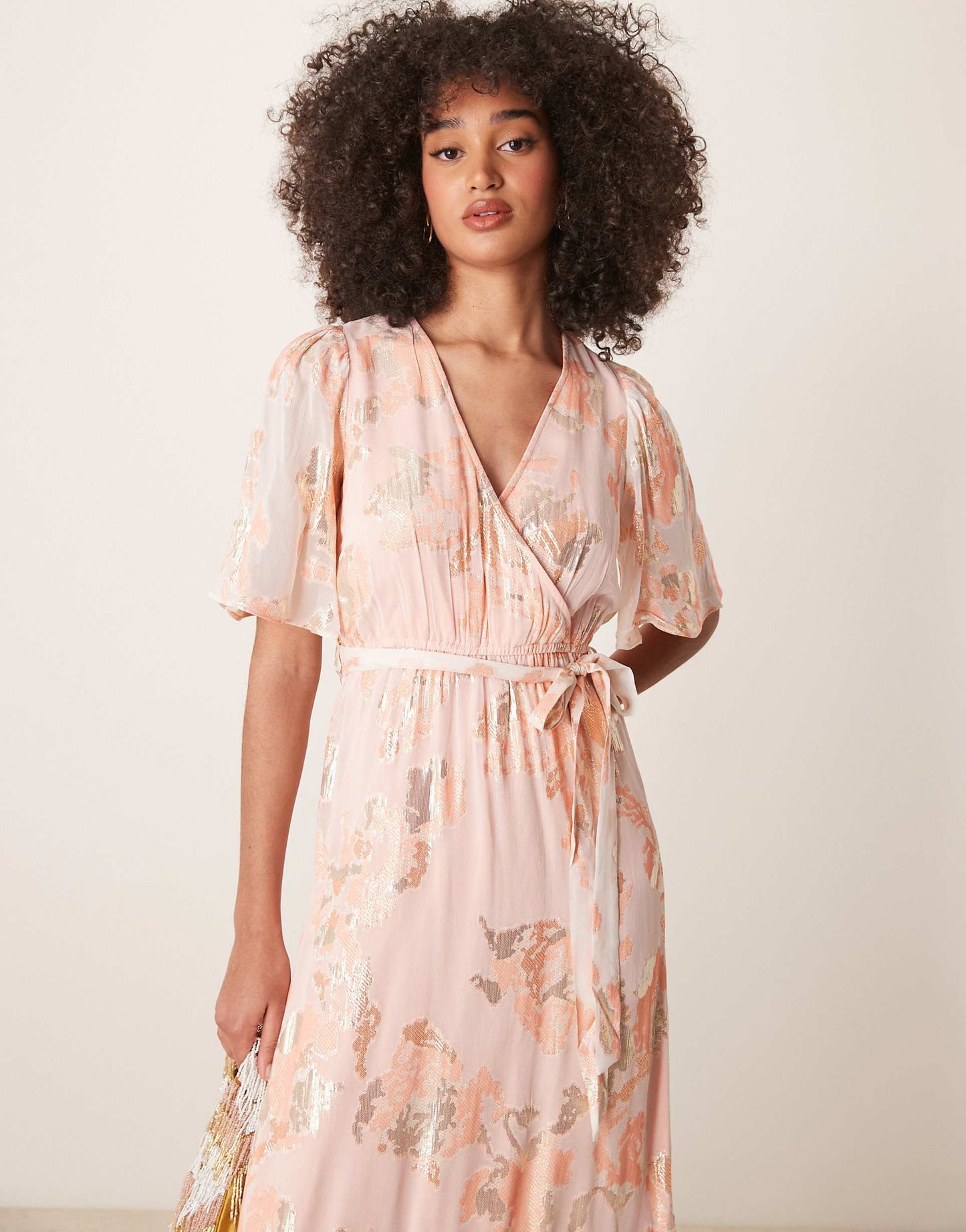 Metallic Jaquard Short Sleeve Maxi Dress