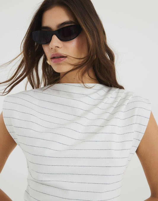 Short Sleeve Draped High Neck Top