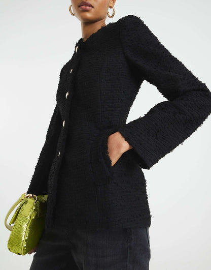 Collarless Boucle Jacket