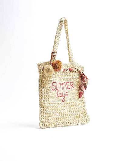 Printed Raffia Scarf Shopper Beach Bag