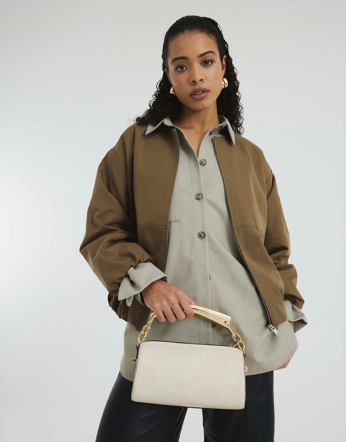 Metal Handle Shoulder Bag