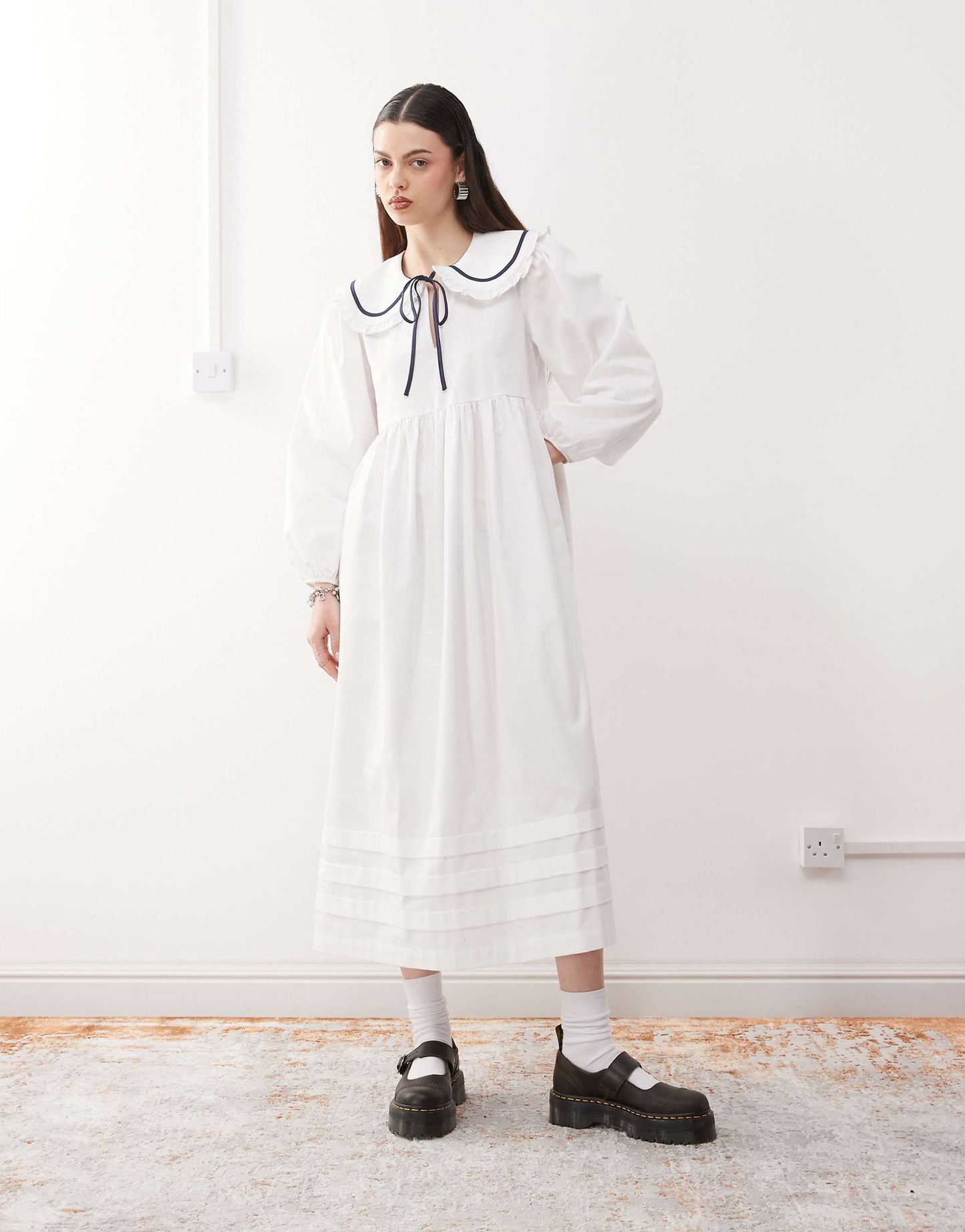 Frill Collar Midi Smock Dress