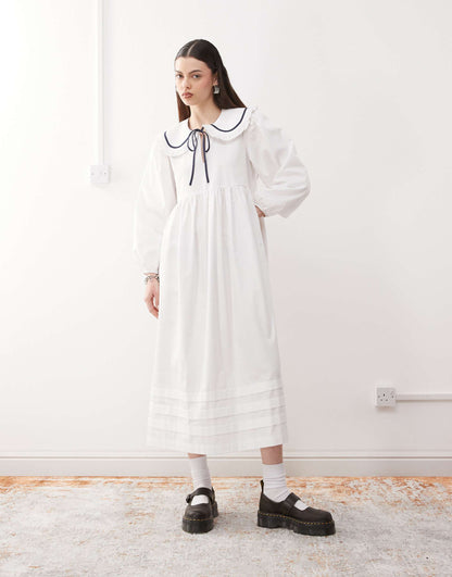 Frill Collar Midi Smock Dress