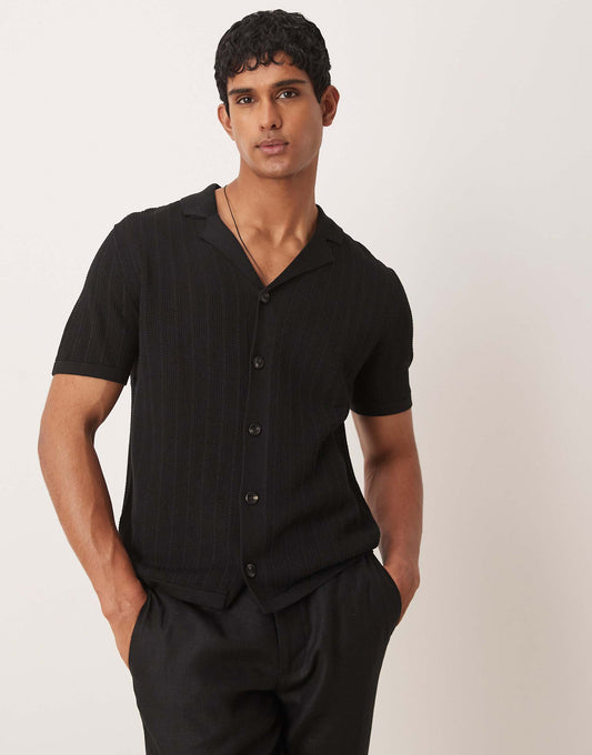Button Through Revere Collar Crochet Shirt