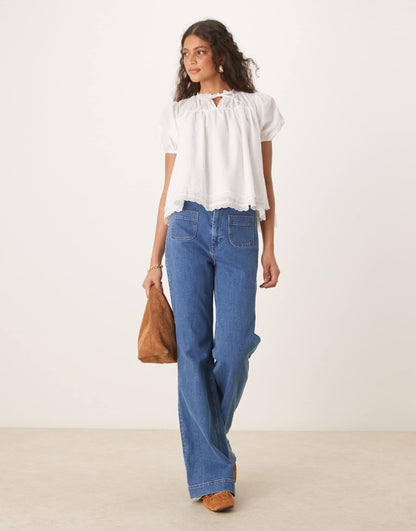 Cotton Lace Trim Blouse