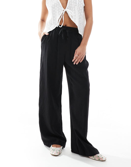 Petite Linen Touch Wide Leg Trousers