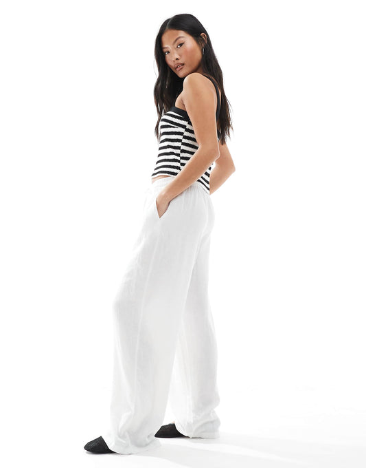Petite Linen Touch Wide Leg Trousers