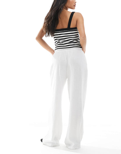 Petite Linen Touch Wide Leg Trousers