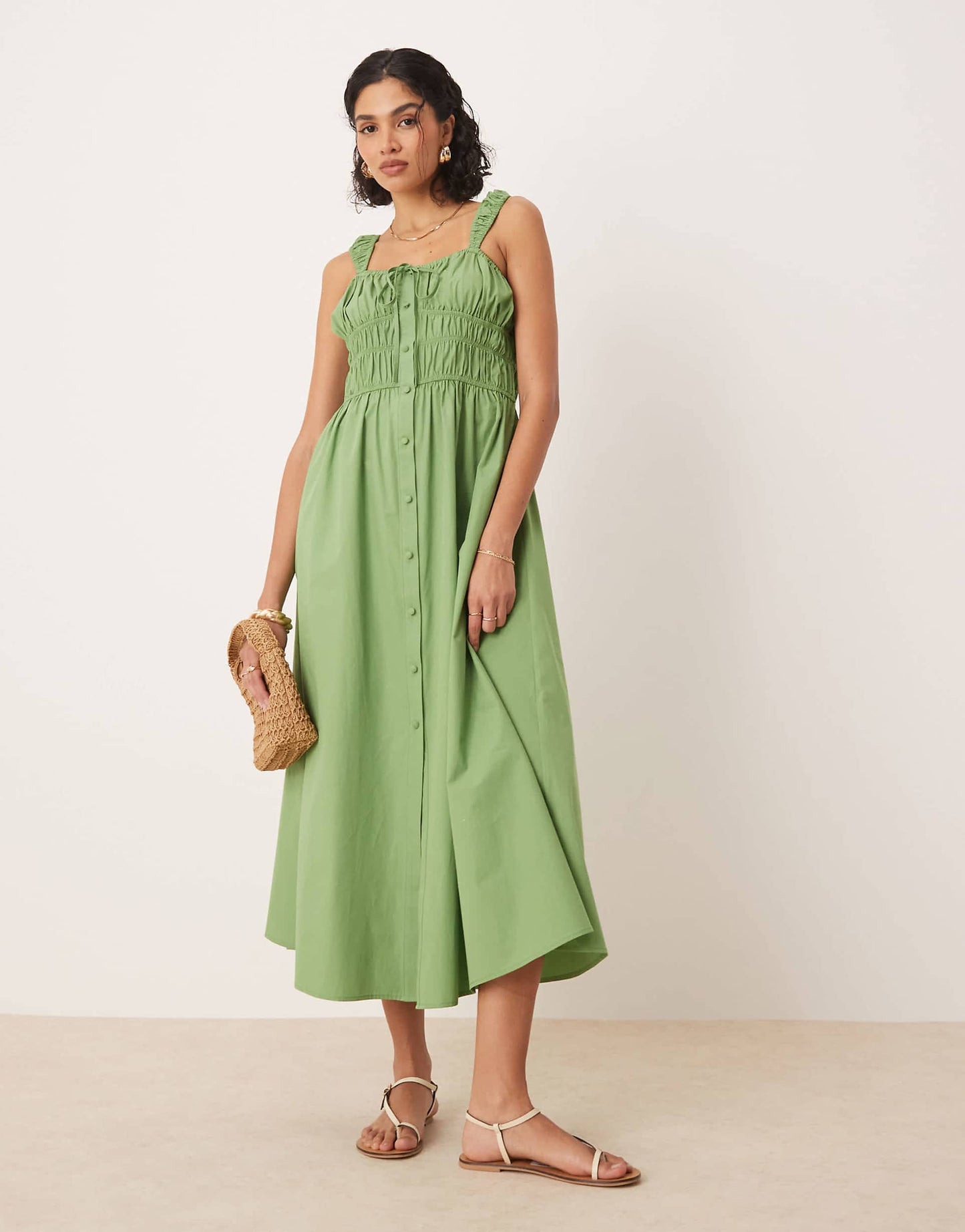 Tie Front Button Down Midi Sundress