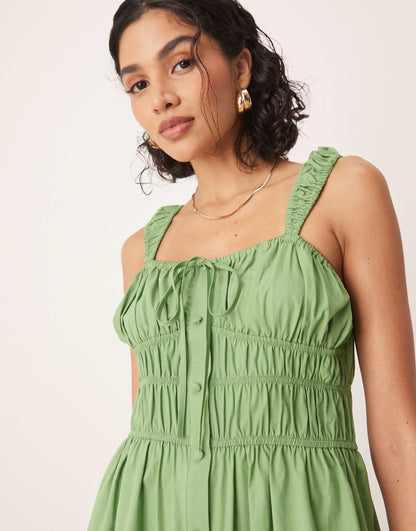 Tie Front Button Down Midi Sundress