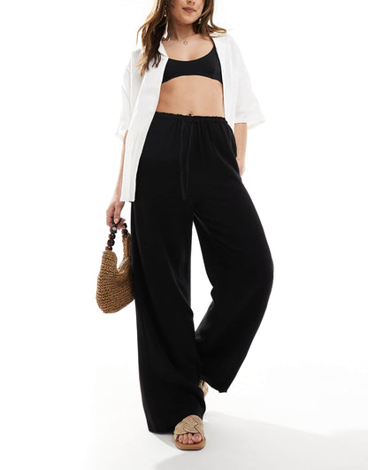 Linen Look Bermuda Wide Leg Trousers