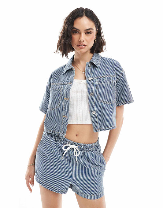 Co-Ord Boxy Stripe Denim Shirt