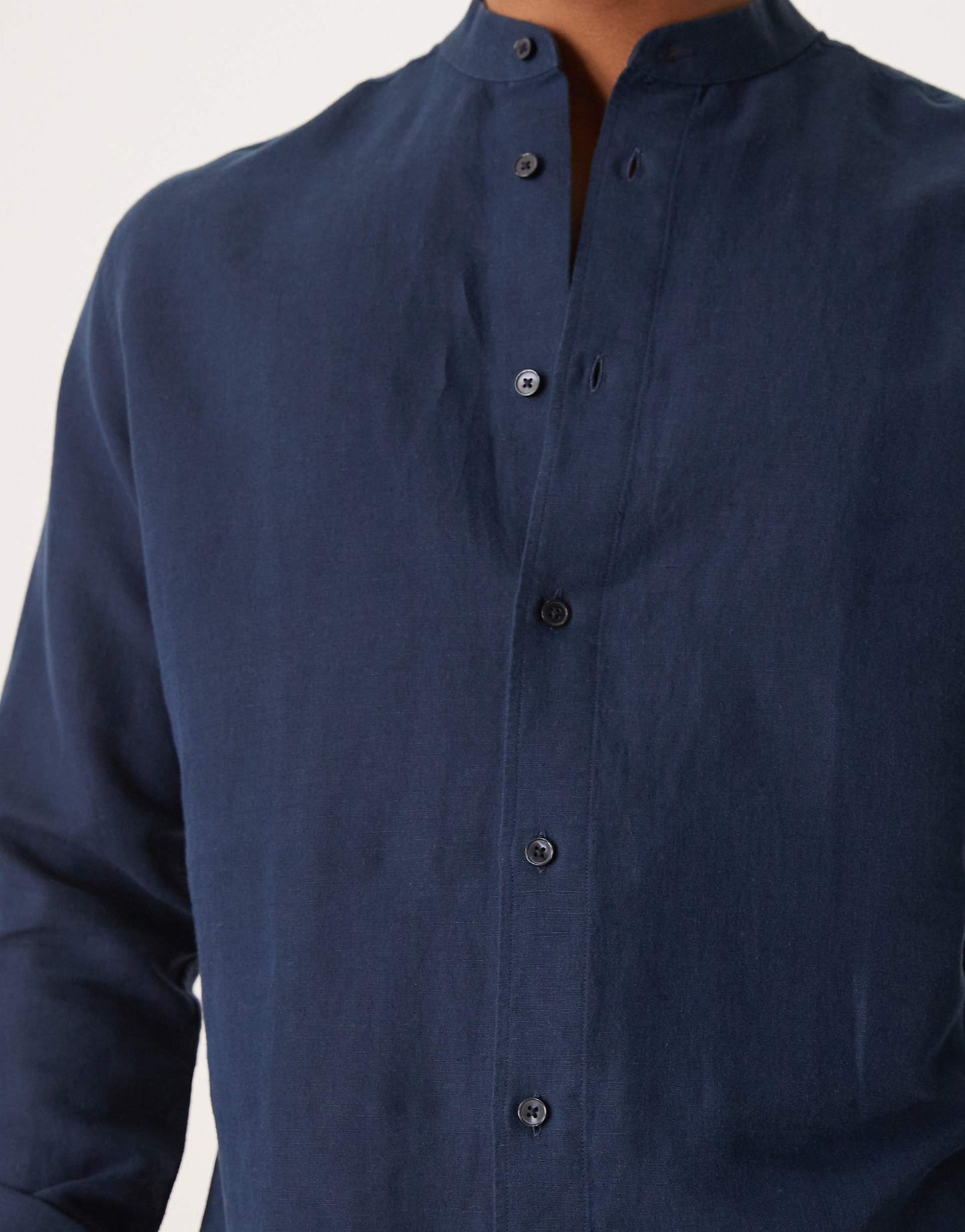 Grandad Collar Linen Longsleeve Shirt