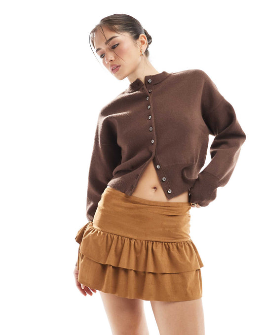 Western Suede Look Ruffle Detail Skort