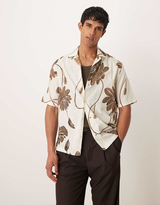 Cotton Floral Print Short Sleeve Shirt