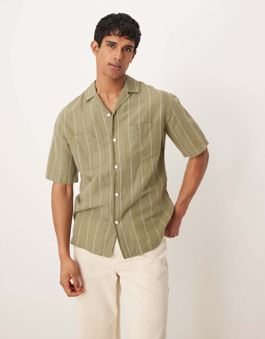 Linen Mix Stripe Short Sleeve Shirt
