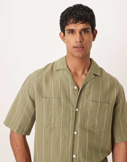 Linen Mix Stripe Short Sleeve Shirt