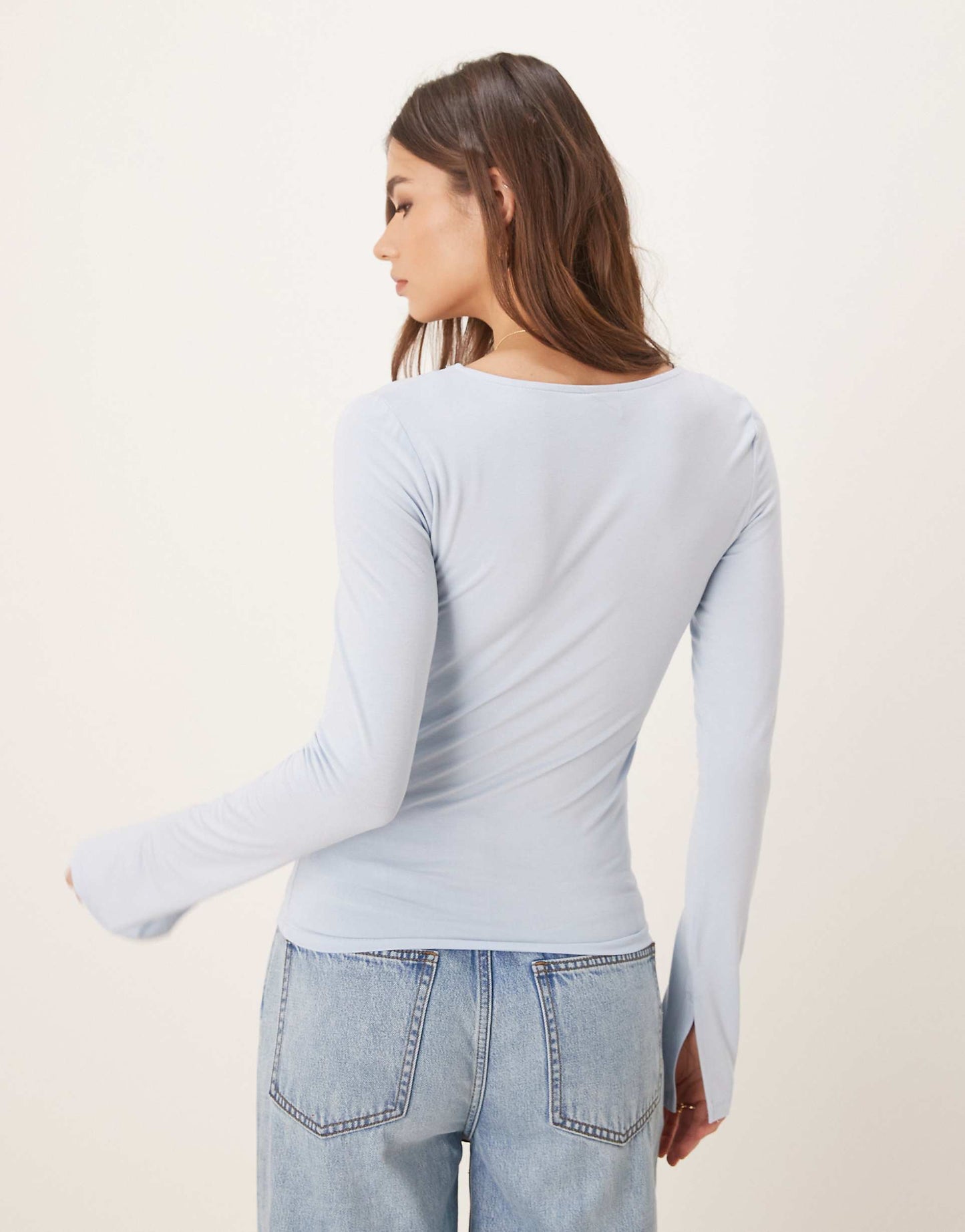 Soft Touch Long Sleeve Top With Scoop Neck And Split Cuffs