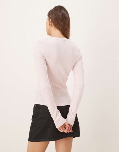 Low Neck Long Sleeve Ribbed Jersey Top