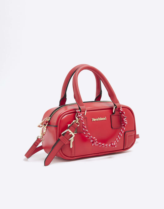 Faux Leather Charm Shoulder Bag