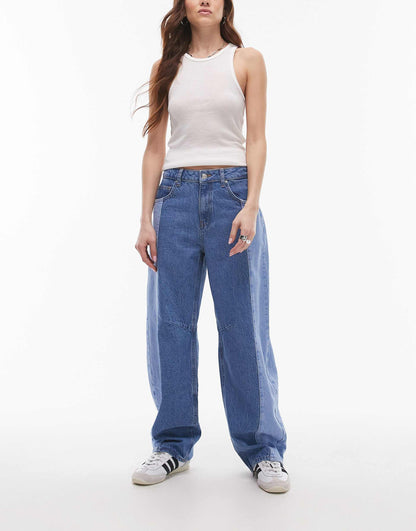 Barrel Mid Rise Colour Block Jean