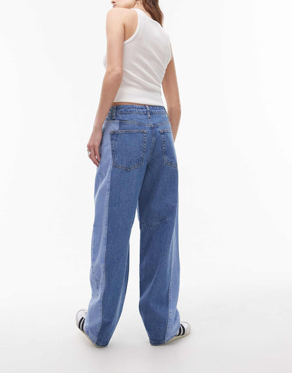 Barrel Mid Rise Colour Block Jean