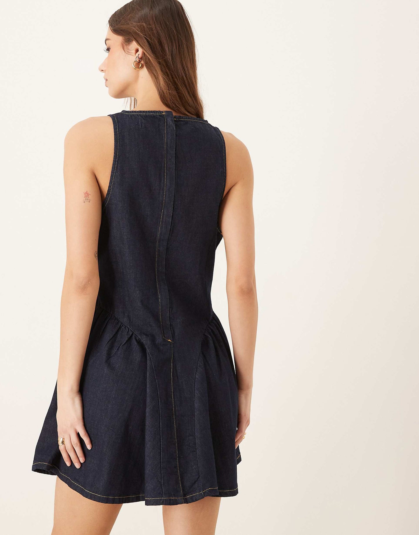 Denim Mini Dress With Gathered Hip Panels