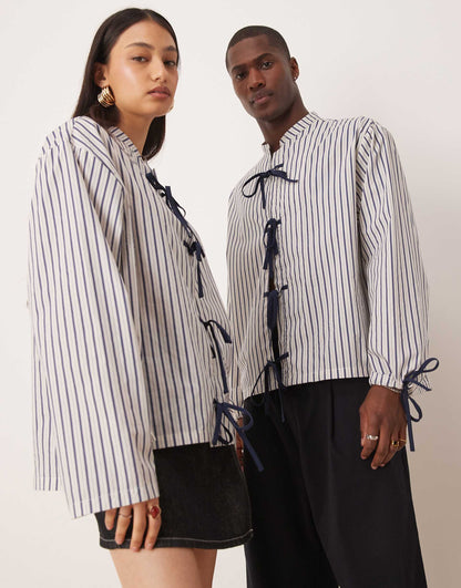 Unisex Contrast Bow Stripe Shirt