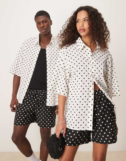 Unisex Polka Dot Boxy Shirt Co-Ord