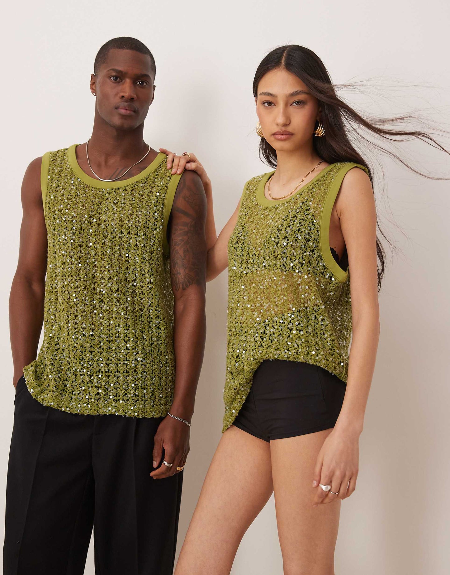 Unisex Crochet Sequin Vest Top