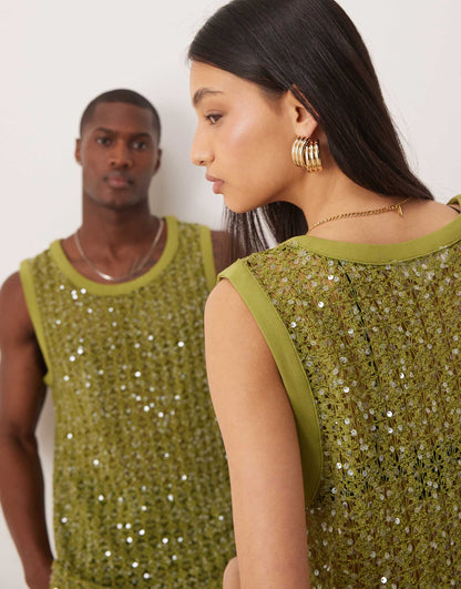 Unisex Crochet Sequin Vest Top