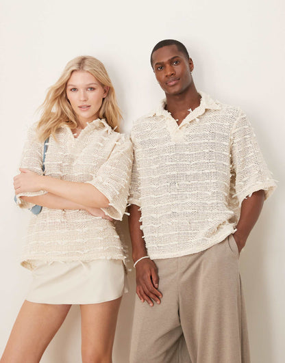 Textured Crochet Polo Shirt