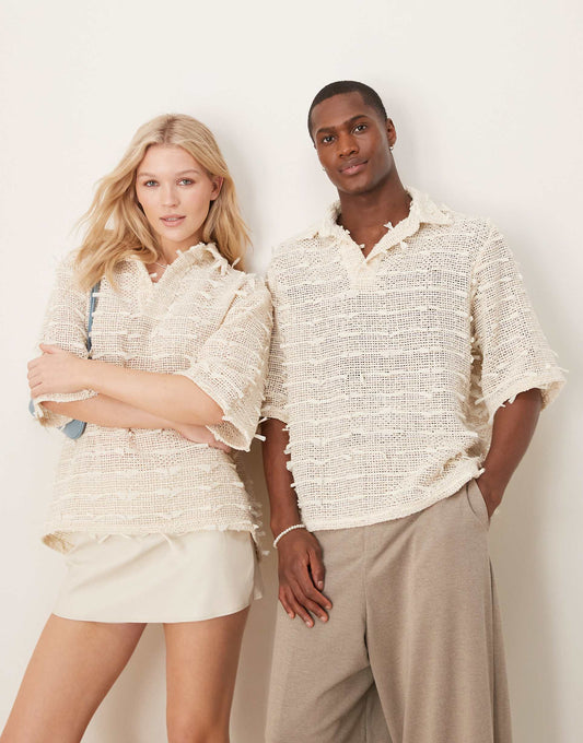 Textured Crochet Polo Shirt