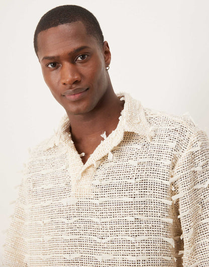 Textured Crochet Polo Shirt