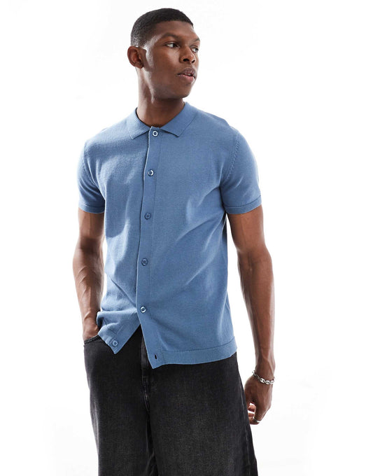 Knitted Button Down Short Sleeved Shirt