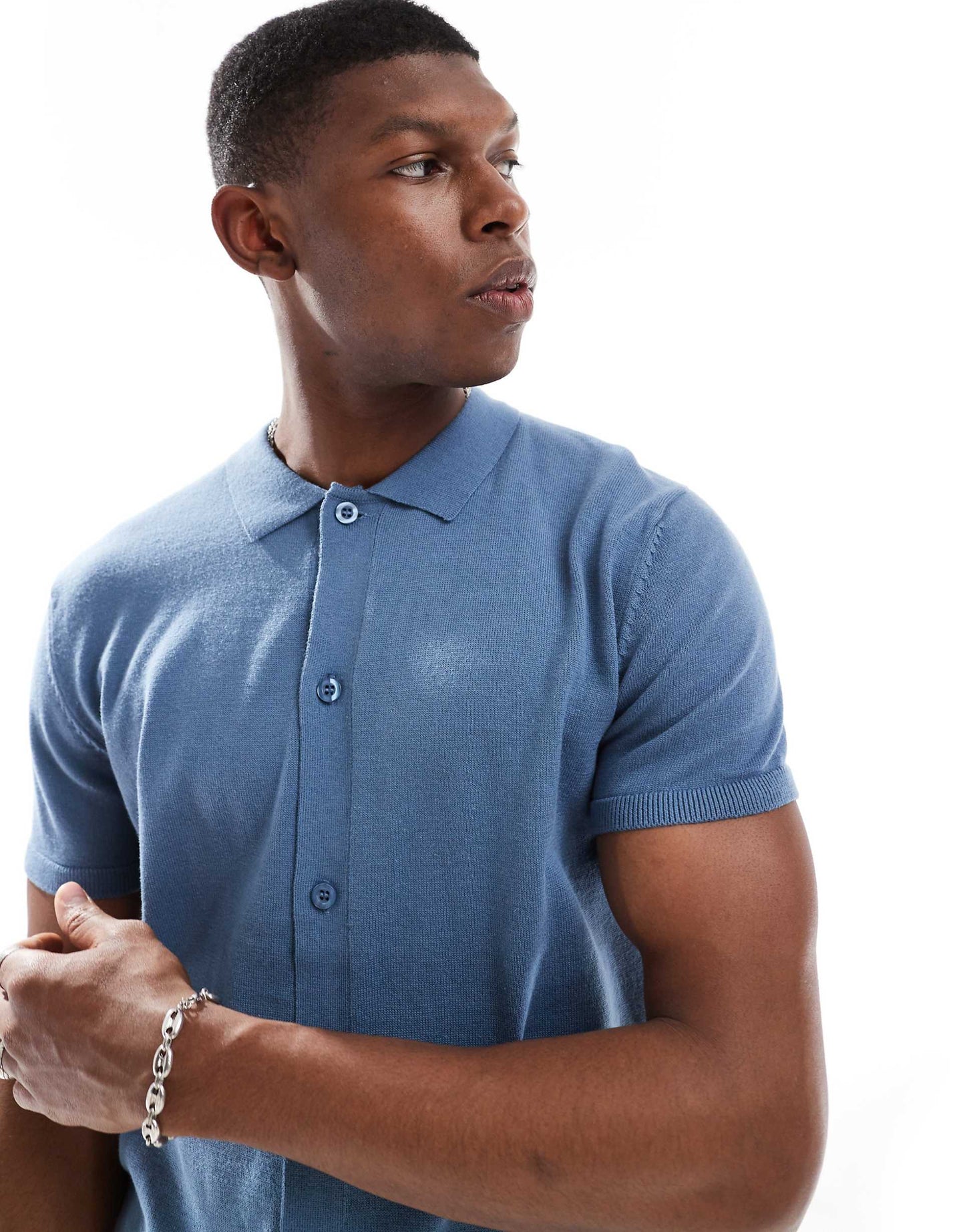 Knitted Button Down Short Sleeved Shirt