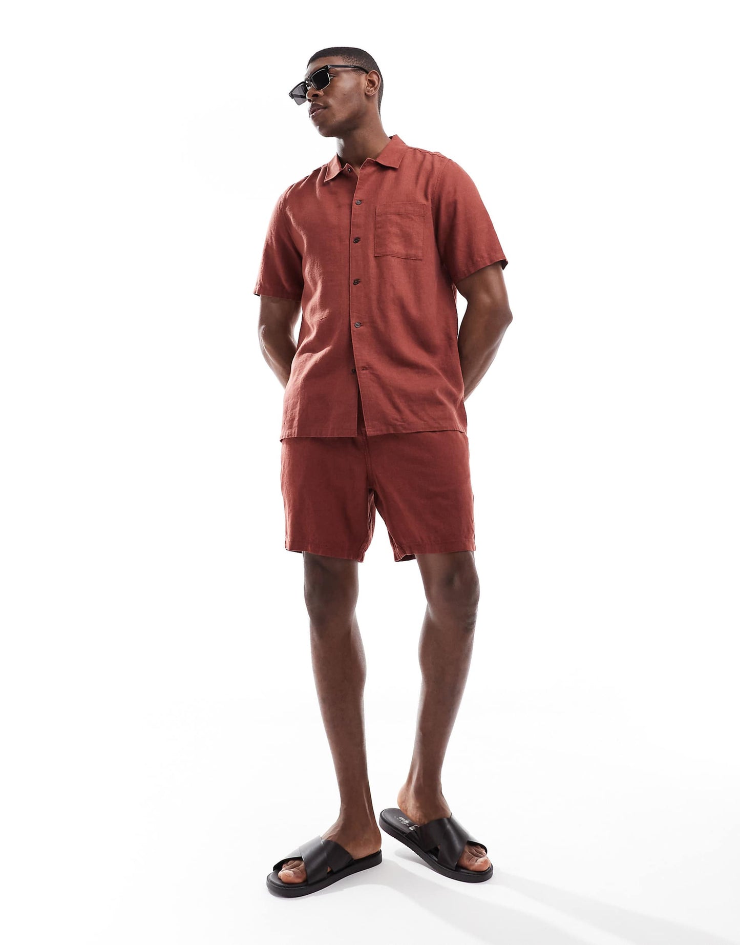 Flat Collar Linen-Blend Shirt Co-Ord