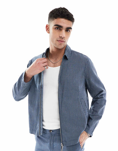 Linen Blend Striped Harrington Jacket Co-Ord