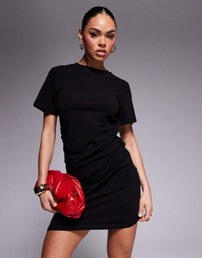 Short Sleeve Ruched Mini Dress