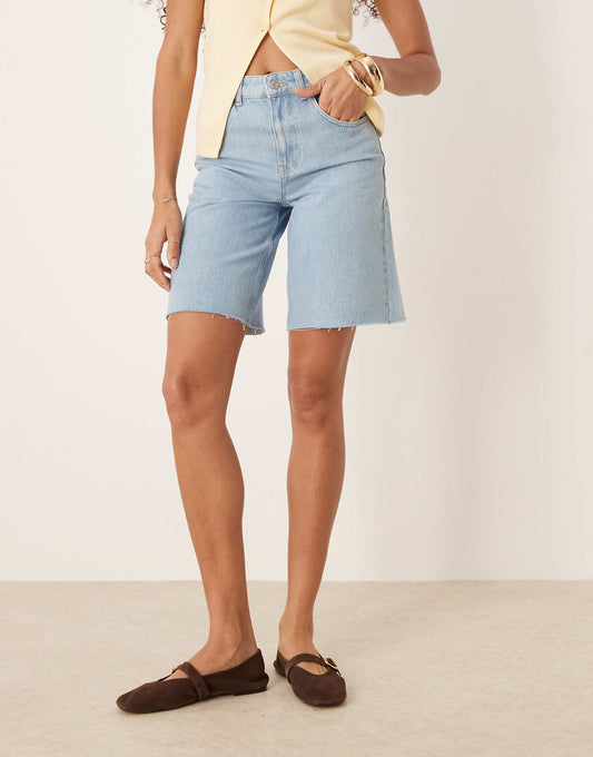 Light Wash Denim Jort With Raw Hem