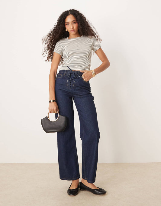 Straight Leg Jean With Lace Up Front