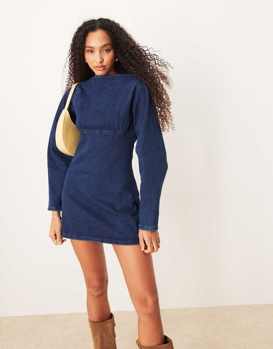 Cocoon Sleeve Denim Mini Dress