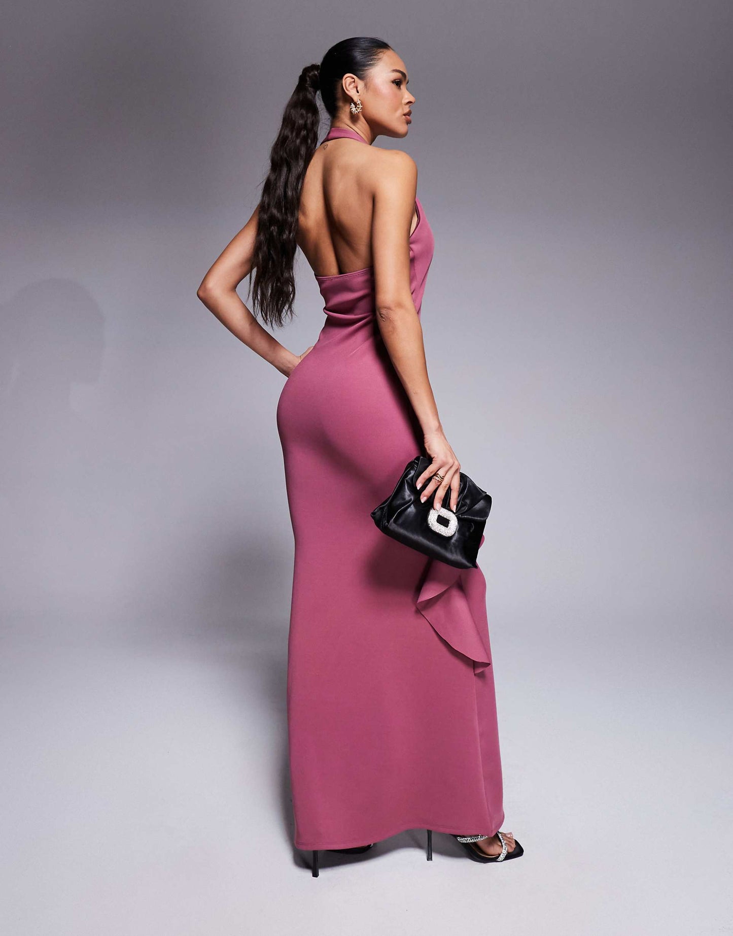 Scuba Plunge Maxi Dress With Ruffle Front Detail