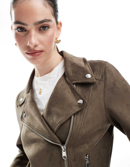 Faux Leather Biker Jacket With Washed Effect