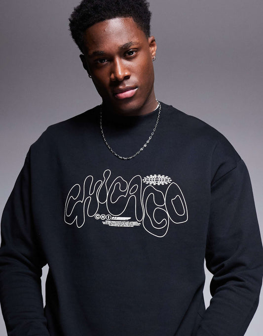 Oversized Crew With City Print