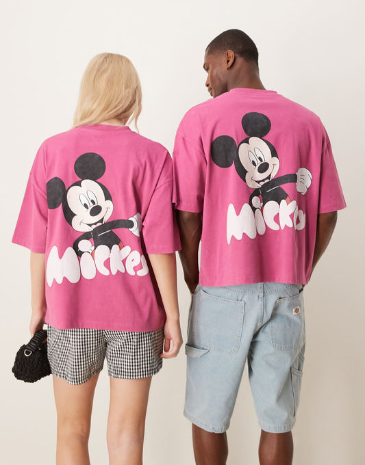 Disney Unisex Boxy Oversized T-Shirt With Mickey Mouse Prints