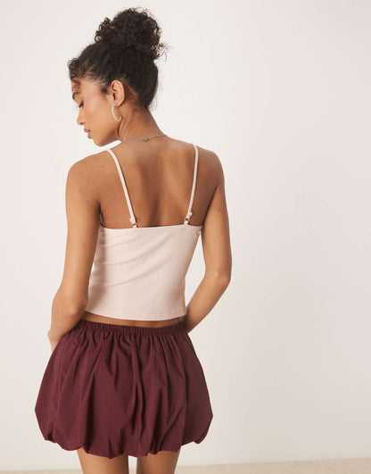 Ribbed Cami Top With Lace And Button Detail