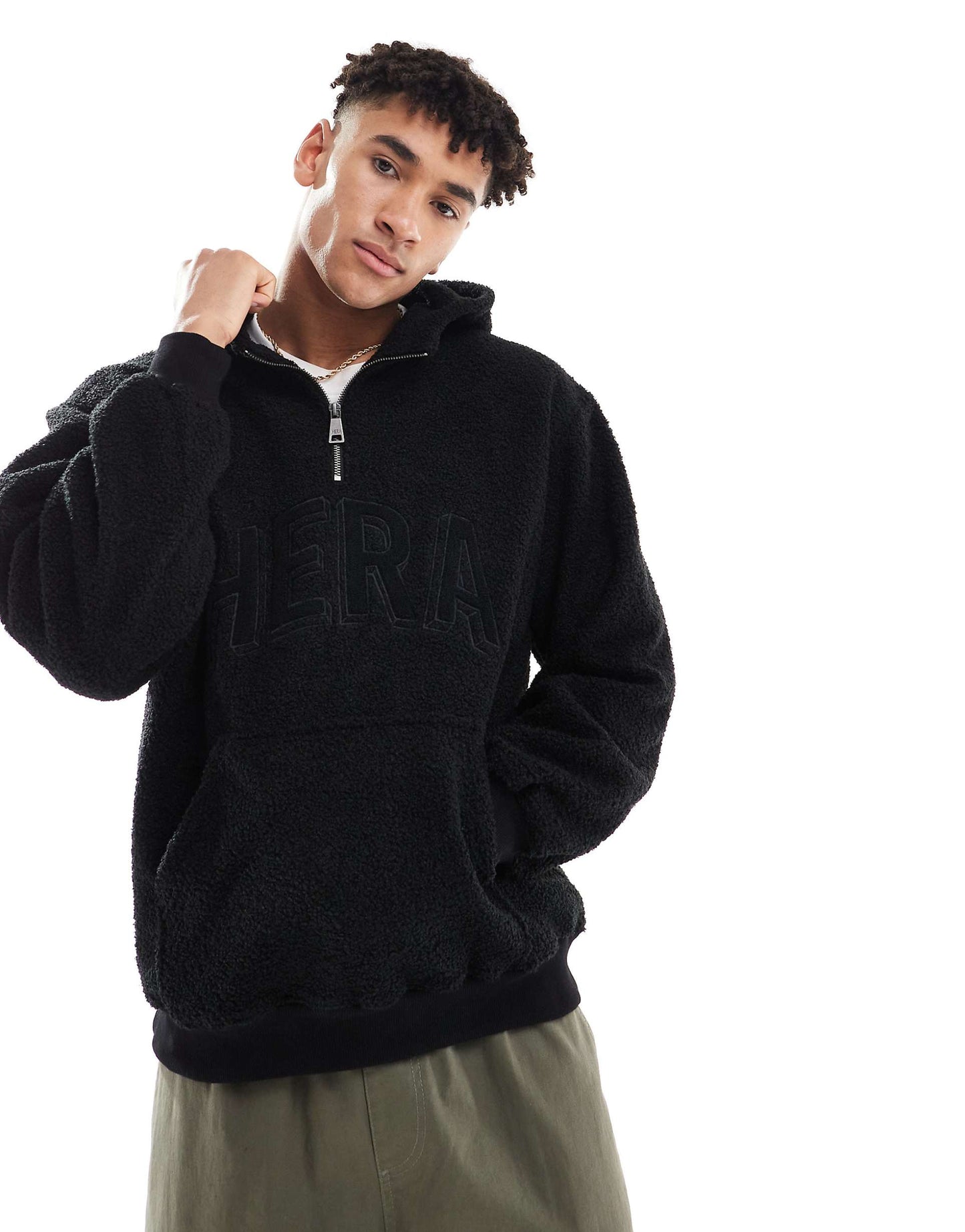 Mens 365 Borg 1/4 Zip Hoodie